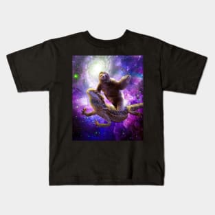 Space Sloth Riding Bearded Dragon Lizard Kids T-Shirt